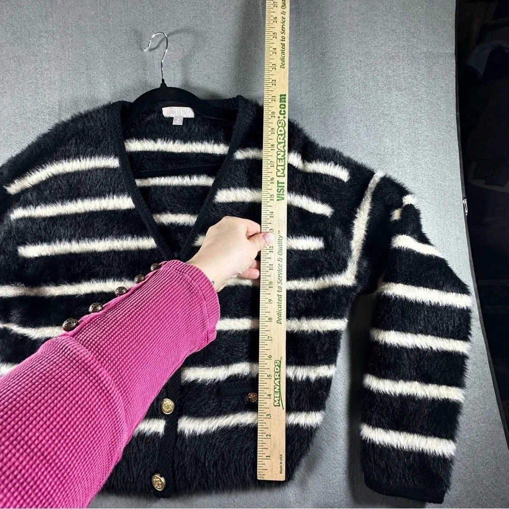 J.Crew Sweater Lady Jacket Striped Brushed Yarn Size XS Gold Button Black/White